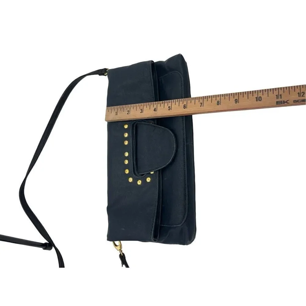 Vieta fashion navy blue vegan leather collapsible gold ￼ studded bag